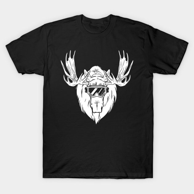 Funny Moose Head With Ski Goggles T-Shirt by BamBam